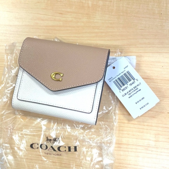 Coach Handbags - COACH Brand New “Wyn” Tri-Fold Envelope Leather Wallet, Brass/Chalk Taupe